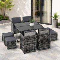 STILVORA Dining Set 8-Seater with cushions grey rattan