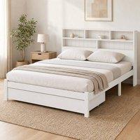 STILVORA Bed Frame 4ft6 Double with storage white wooden