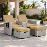 STILVORA Sun Lounger Set with Adjustable Back & Storage Beige