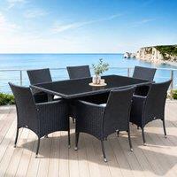 STILVORA Dining Set 6-Seater with metal frame Black