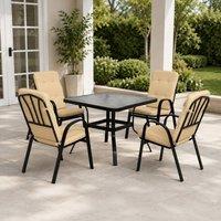 STILVORA Garden Dining Set for 4 with Glass-Top Table Beige