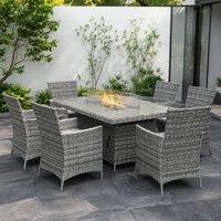 STILVORA Dining Set with Fire Pit Table Grey