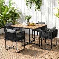 STILVORA Dining Set 4-Seater with rattan design black