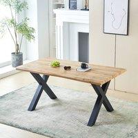 HomeTouch Weston Modern Live Edge Dining Table 140cm, Oak Wood Veneer Kitchen Table with Sturdy Metal Legs, Industrial Rectangular Dinner Table