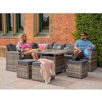 Furniture Maxi 9 Seater Rattan Garden Furniture Cubic Fire Pit Table Set in Grey