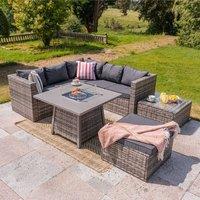 Furniture Maxi Vancouver 6 Seater Rattan Corner Sofa Set with Cubic Fire Pit Table in Grey
