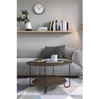FWStyle Scratch Resistant 2 Tier Coffee Table Dark Coffee Black Metal Frame in Brown