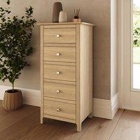 FWStyle Taberno Oak 5 Drawer Chest Of Drawers Tallboy Dresser in Brown