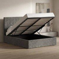 FWStyle Sollom Double Ottoman Lift Up Ribbed Bed Frame Nickel Underbed Storage in Grey