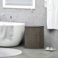 HOMCOM 55L Bamboo Corner Laundry Hamper Bamboo Laundry in Grey