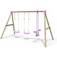 OutdoorToys Wooden Garden Swing Set with 2 Standard Swings & Glider for Kids- Neptune Pink