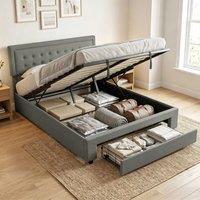 HOMCOM PU Leather King Bed Frame with Storage & Adjustable Headboard, Grey