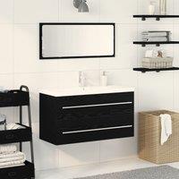 Berkfield Home Bathroom Sink Cabinet with Built-in Basin Black Oak Engineered Wood