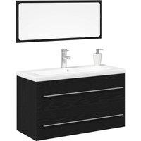 Berkfield Home Modern Bathroom Sink Cabinet with Built-in Basin Black Oak Engine