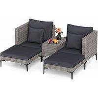 Costway 5PCS Patio Conversation Set PE Rattan Furniture Set w/ Side Table in Grey