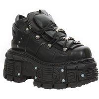 New Rock Unisex Metallic Leather Gothic Boots- M-TANK106-C2 in Black | Size: 6.5