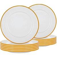 Havendro 12x White Enamel Dinner Plates Metal g Food Dishes Yellow