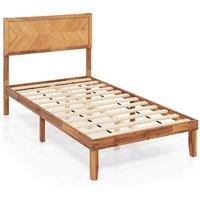 Kelvenix Single Size Bed Frame Acacia Wood Platform Bed in Brown