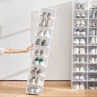 FLAVORA 12PC Stackable Clear Plastic Foldable Shoe Organiser Box for Trainers