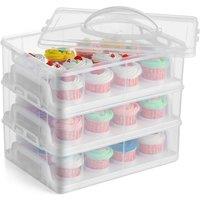 NESTLUNE 3 Tier Clear Plastic Cupcake Carrier Stackable Muffin Storage | Size: 100 cm x 80 cm