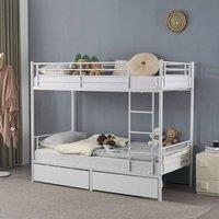NESTLUNE High Sleeper Bunk Bed Metal Frame Slats Single Two Drawers in White