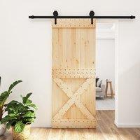 Berkfield Home Sliding Door with Hardware Set 85x210 cm Solid Wood Pine in Brown
