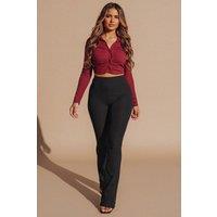 Femme Luxe Women's Ruched Front Cropped Shirt - Valerica in Wine | Size: 8