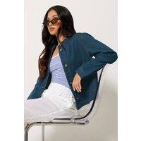 PixieGirl Women's Petite Collarless Denim Jacket in Blue | Size: 8