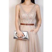 Fontanella Fashion Women's Eclipse PU Leather Elegant Handle Clutch Bag in Silver