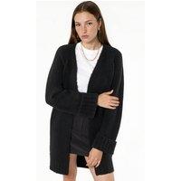 Hiccup Women's Long Ribbed Knit Cardigan with Open Collar in Black | Size: Large