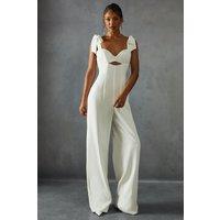 MissPap Women's Bow Shoulder Wide Leg Jumpsuit in White | Size: 6