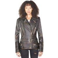 Infinity Leather Women's Long Leather Biker Cassic Jacket - Quito in True Black | Size: 24