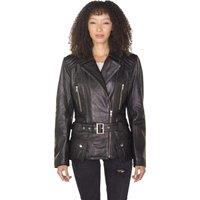 Infinity Leather Women's Long Leather Biker Cassic Jacket - Quito in Jet Black | Size: 24