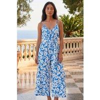 Roman Women's Petite Textured Floral Jumpsuit in Blue | Size: 16
