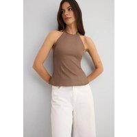 WOVCOR Women's Halter Neck Fitted Woven Top in Tan | Size: 4