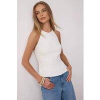 WOVCOR Women's Halter Neck Fitted Woven Top in Ecru | Size: 8