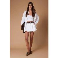 WOVCOR Women's Pleated Normal Waist Mini Denim Skort in White | Size: 6
