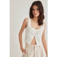 WOVCOR Women's Square Neck Strappy Fitted Crop Blouse in White | Size: 12