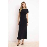 WOVCOR Women's Short Sleeve Bodycon Crew Neck Maxi Pencil Dress in Black | Size: Small