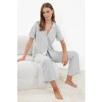 WOVCOR Women's Ruffle Detail Short Sleeve Pyjama Set in Grey | Size: Small