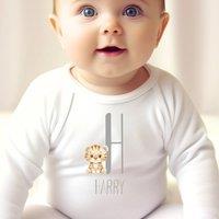 Aye Do Gifts Personalised Little Tiger Name Baby Outfit - Baby Grow in White | Size: 6-12 m