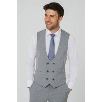 Dobell Men's Grey/Blue Check Double Breasted Waistcoat in Grey | Size: Medium