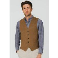 Dobell Men's Mid Brown Ramie Waistcoat | Size: 2XL