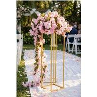 Living and Home 80cm H Rectangular Geometric Flower Rack Column Vases Wedding Centerpieces for Wedding Decorations in Gold