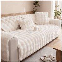 Living and Home Sleek Textured Plush Sofa Cover in Cream | Size: Medium