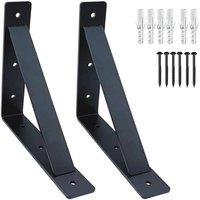 ATEK 2 Pack Scaffold Board Shelf Brackets with Lips Thick Heavy Duty L Wall Brackets for Shelves Black Industrial Shelves Support