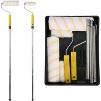 VOGREX Set Paint Rollers Extension Pole Tray Brush Roller Sleeves Painting in Yellow