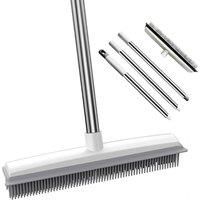 VOGREX Extendable Rubber Broom Multipurpose Pet Hair Remover Squeegee Indoor in Silver