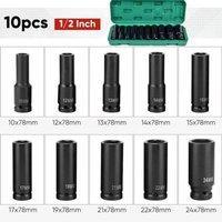 NESTLUNE 10Pcs 1/2" Drive 6PT Metric Deep Impact Socket 10-24mm Set in Black | Size: 10000mm x 520mm