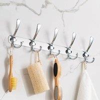 NESTLUNE 5 Metal Wall Hook Rack for Coat Key Towel Bathroom Storage in Silver | Size: Large